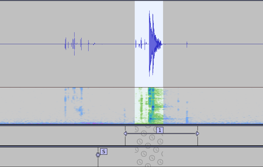 A clap shown in both waveform (db scale) and spectrogram, showing that clap's sound continues even after it's no longer visible in the waveform